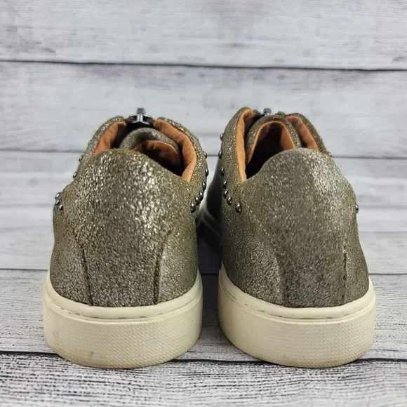 frye & co. Leather Zip Front Sneakers Victoria Moto Stud Metallic - Picture 4 of 10